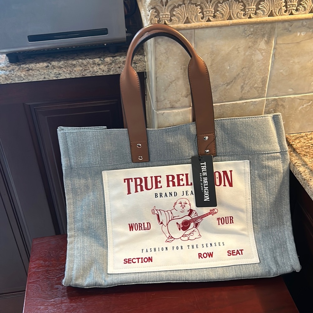 TRUE RELIGION LIGHT DENIM LARGE TOTE